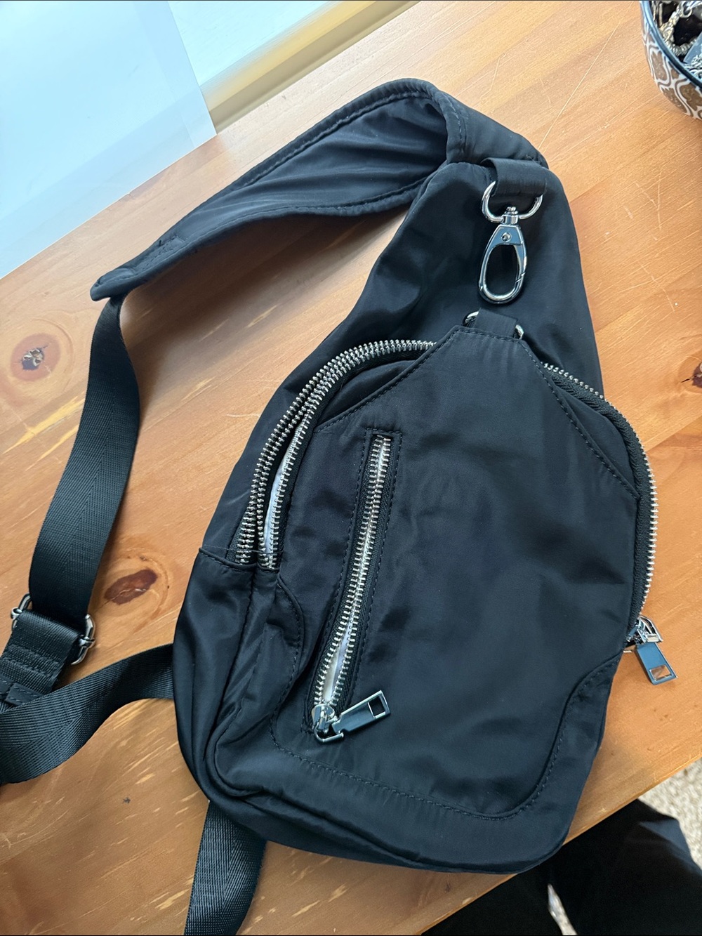 Black Sling Crossbody Bag Minimal Nylon Design